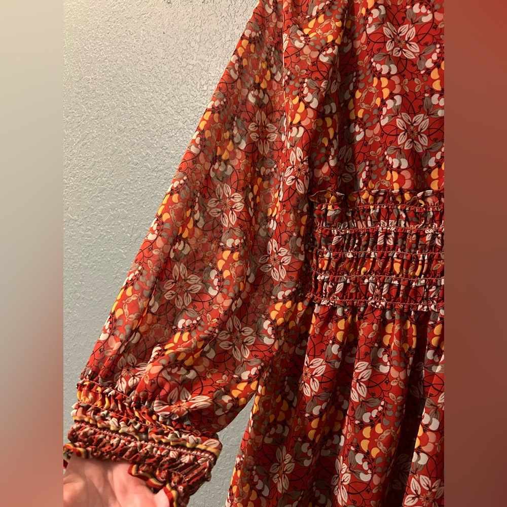 Max Studio Boho Mini Dress - Small - Red Floral Autumn Fall​ - Picture 5 of 5